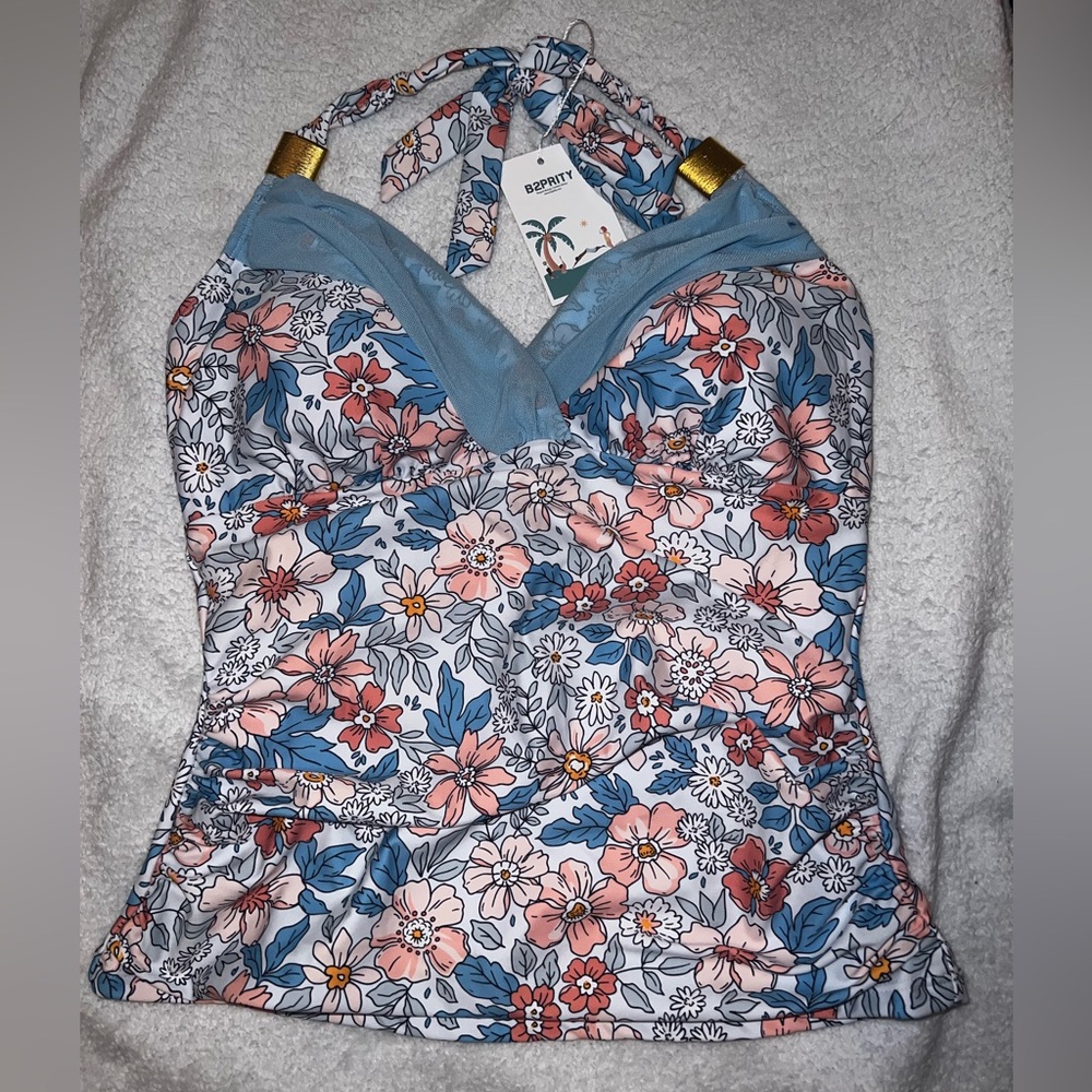 Blue and White Floral swim top
